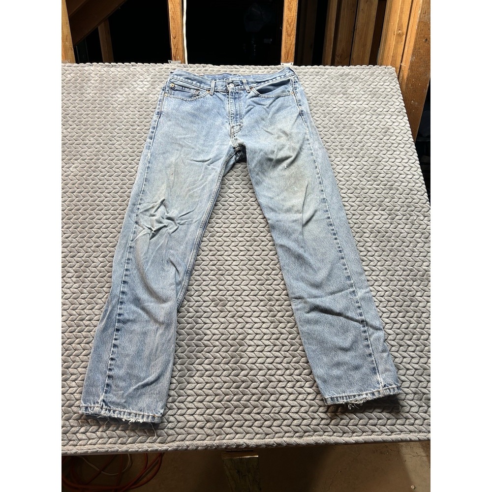 Levis 505 Regular Fit Jeans Mens 34x32 Light Wash Straight Leg Denim Distressed